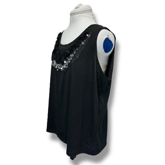 Pink Collection Women’s Sleeveless Tank with Satin and Sequin, Black, size 1X - Picture 3 of 8